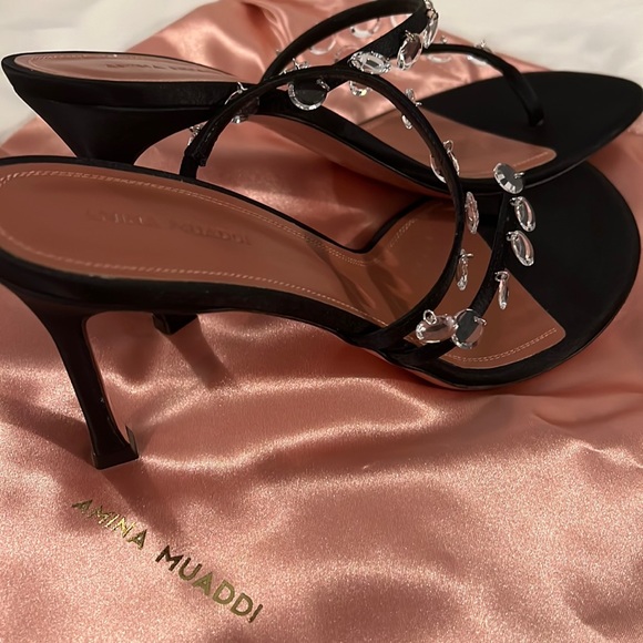 Amina Muaddi Tina black satin mules Savannahs. NIB. - Picture 8 of 17